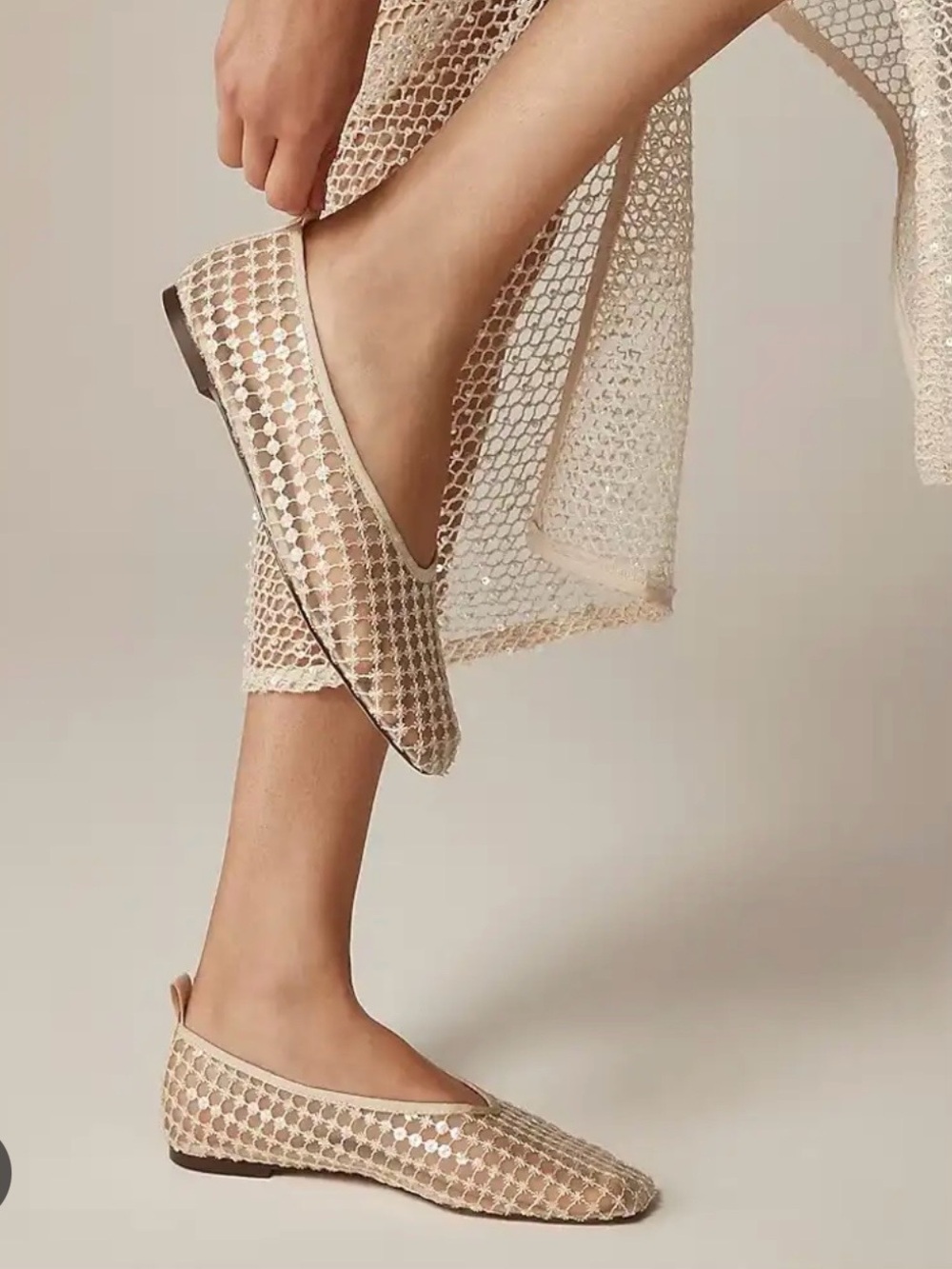 J. Crew Cream Lace Ballet Flats with Gold Chain Anklet - Picture 2 of 9